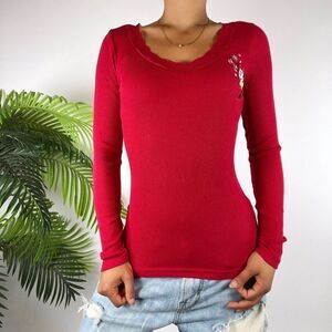 Vintage Y2K Red Disney Casual Long Sleeve Preppy Coquette Holiday Top / XS